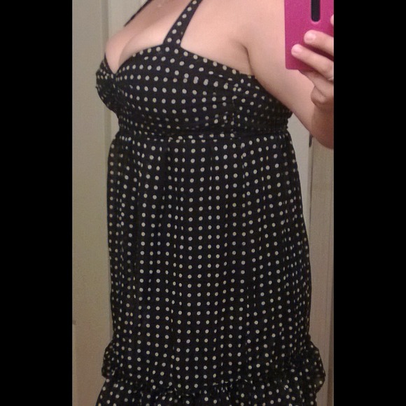 BLACK AND WHITE POLK DOT HALTER DRESS!!! - Picture 2 of 3
