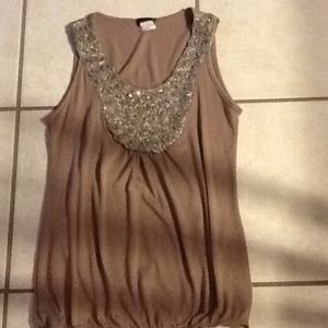 Tan Beaded Blouse