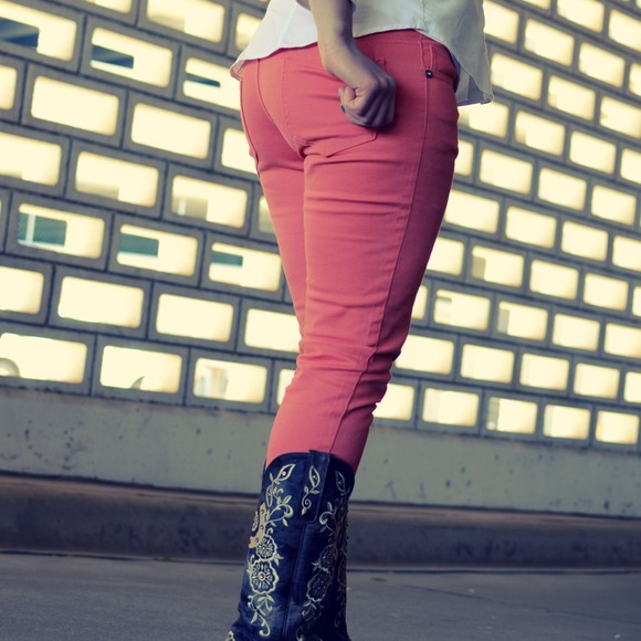 Coral skinny jeans!