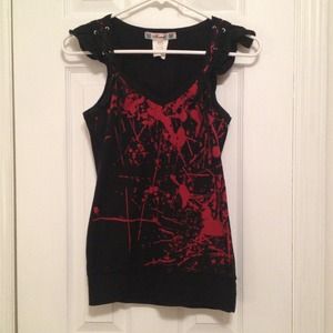 Red splattered black tank