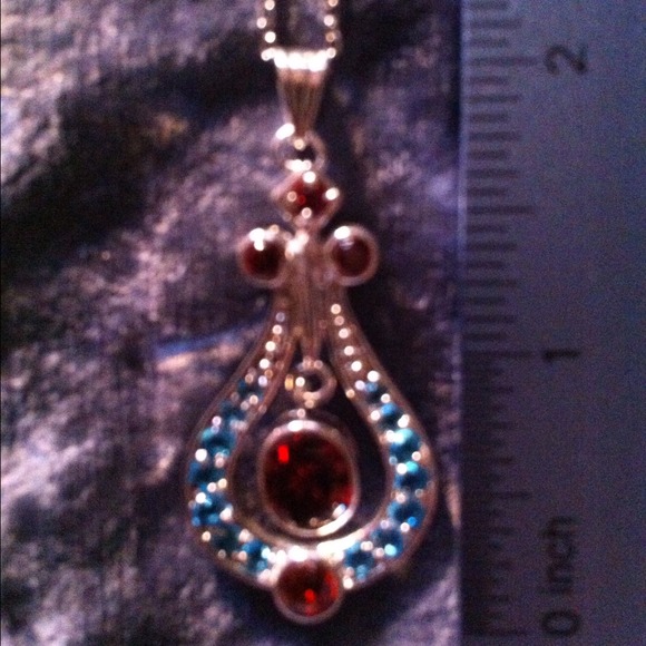 London-Blue Topaz, Garnet Silver Necklace - Picture 4 of 4