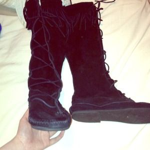 Black Fringed Moccasin Boots!