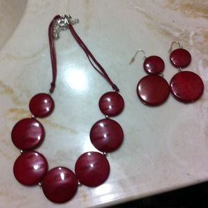 Red costume jewelry necklace and matching earrings