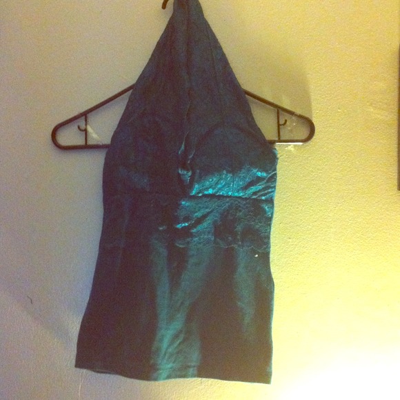 Blue halter lace top