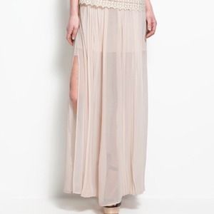 ZARA Beige Long Fine Pleat Skirt