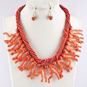 Faux Coral Necklace Set earrings beach jewelry