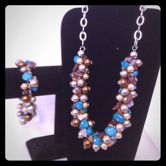 Chunky brown and turquoise set