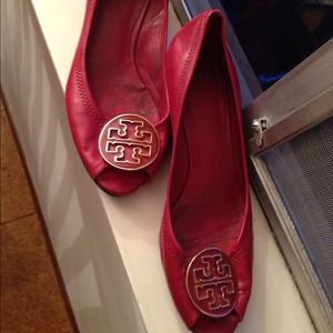 Tory Burch peep toe red shoes