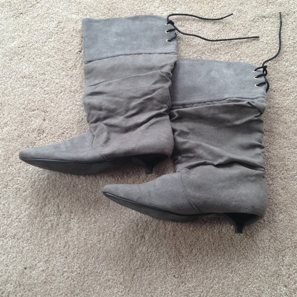 Grey suede boots.