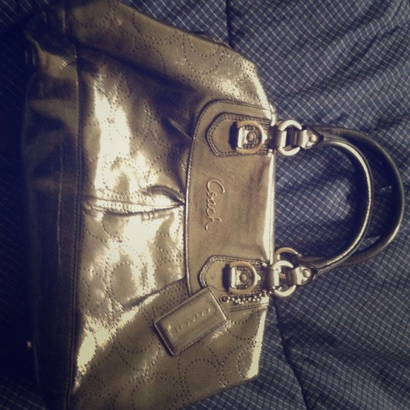 Metallic silver coach bag