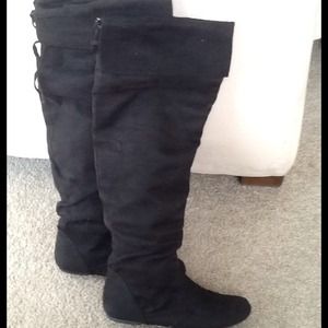 Over the knee black suede boots