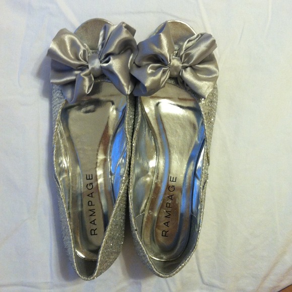 Silver Glittery Flats with Bows.