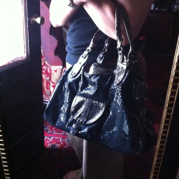 Sachi snake skin bag brown and black mint codition