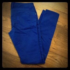 Bright blue skinny jeans