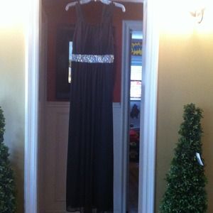 Black prom dress size M with silver jewel band