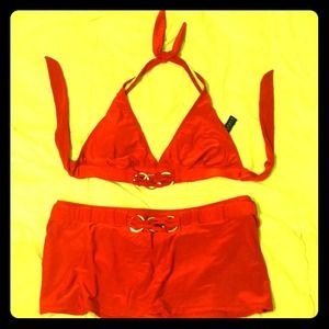 La Blanca red bikini with bottom skirt
