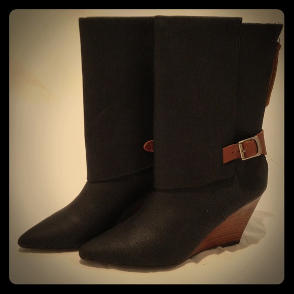 Black waxed canvas Boots from anthropologie