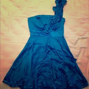 Bebe silk blue off the shoulder cocktail dress