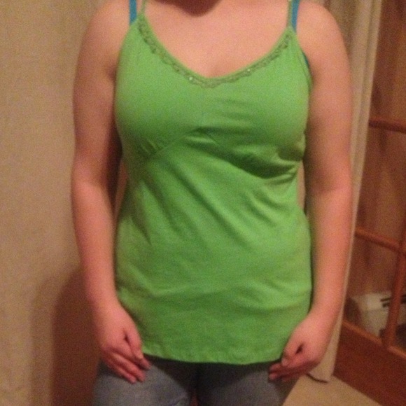 Lime green sequins tank top.