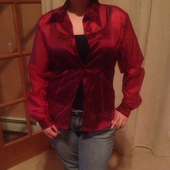Maroon sheer long sleeve blouse