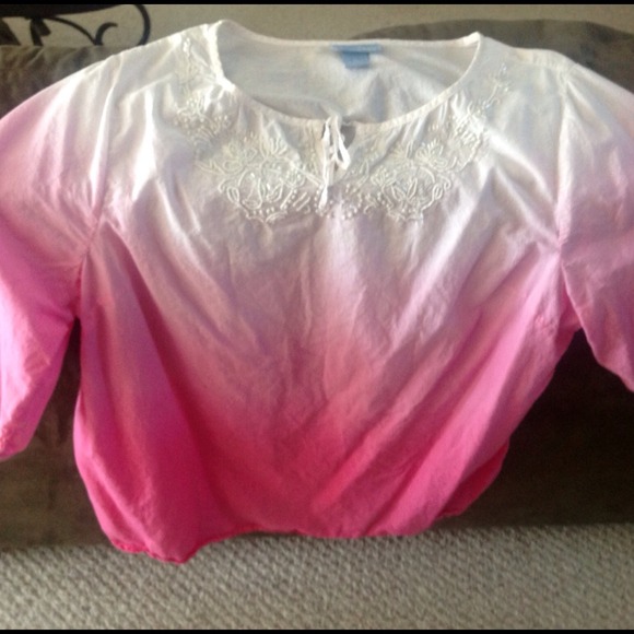 SOLD Pink ombré shirt with beading around neckline