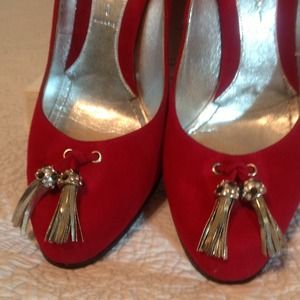 Casadei Red Suede Pumps w/silver detail; 4" heels.
