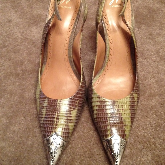 -SOLD-    J. Vincent croc sling back heels 10M