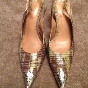 -SOLD-    J. Vincent croc sling back heels 10M