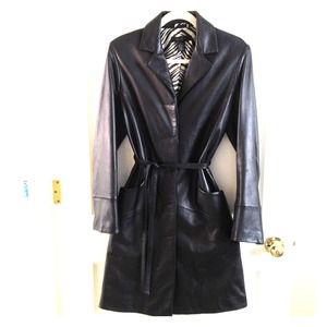 100% Black Leather Trench Coat by The Limited Sz.M