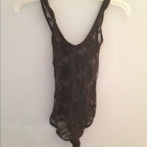 XS Black lace American Apparel bodysuit with extra