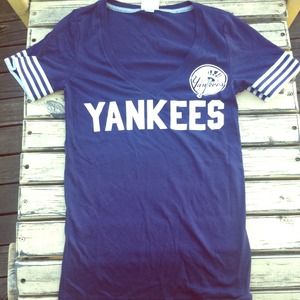 Bundle of Yankees shirt, red peplum, and Bon jour