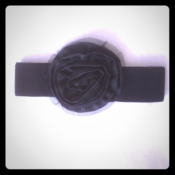 Black Rose Rosette High Waisted Elastic Belt 22-25