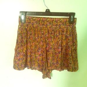 Floral print and cream lace high waist shorts