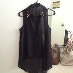 Studded black hi-lo chiffon sleeveless top