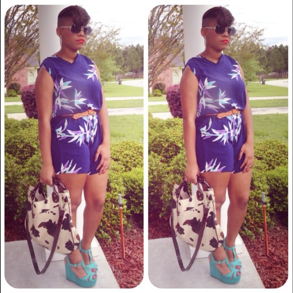 Dresses & Skirts - Bundle: Tropical Romper/ Bow shirt