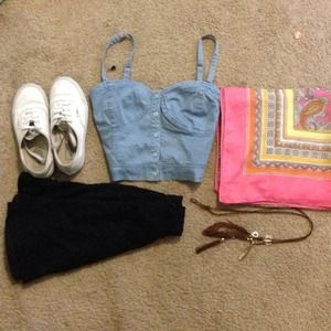 Sold Denim bottom bustier crop tank top cordu