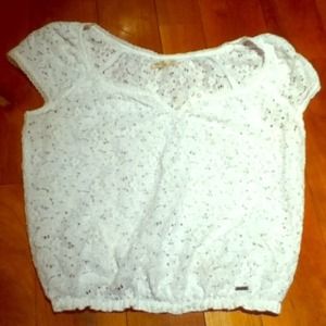 Hollister white lace tee