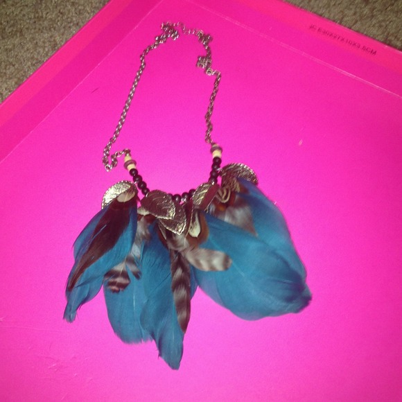 Jewelry - Teal blue feathered chain necklace