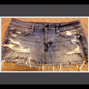 Destroyed Denim Mini Skirt