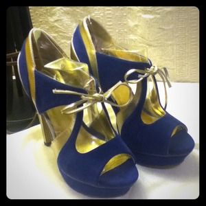 Royal blue & gold high heels