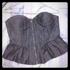 Forever 21 Denim zip up strapless top! Very Cute!