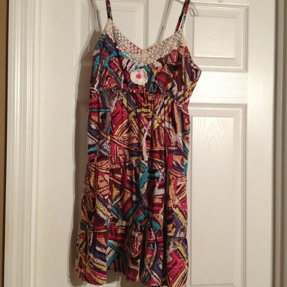 Multi Colored Dress with Crochet Detail. Size S.