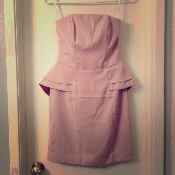 pink peplum strapless dress