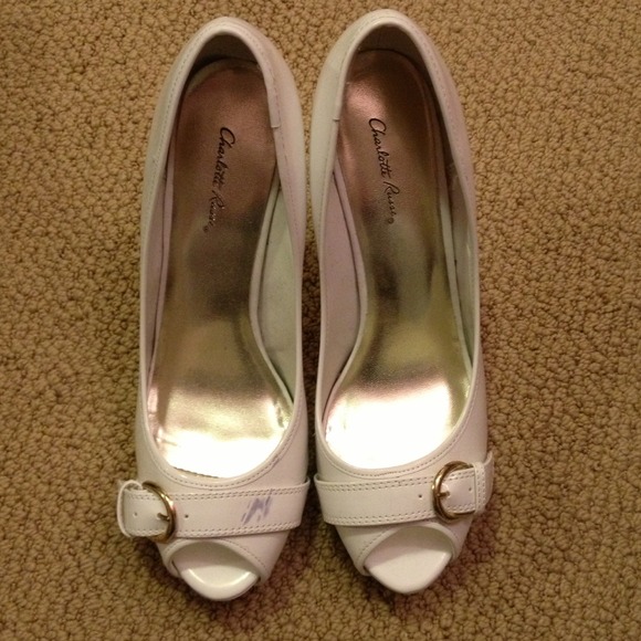 White heels with gold strap