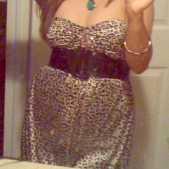 Leopard strapless silk dress