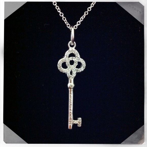 Silver Small Key Necklace with Rhinestones