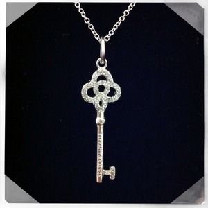 Silver Small Key Necklace with Rhinestones