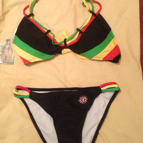 Stylish Jamaican/Rasta halter swimsuit.