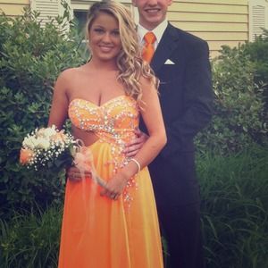 Orange prom dress with cutout Cassandra stone