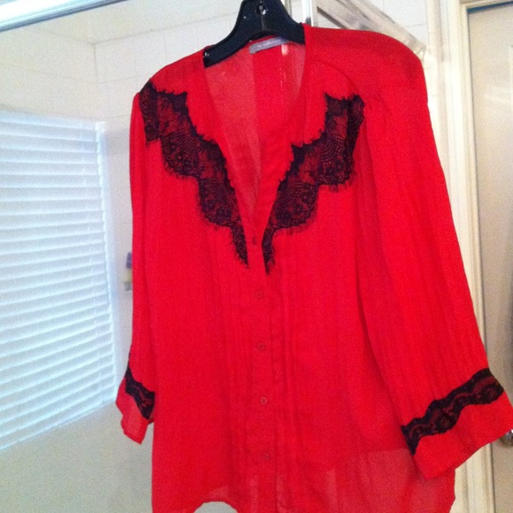 TRADED---Cute sheer red and black blouse - Picture 2 of 4